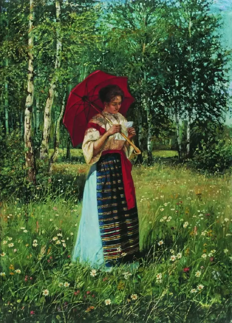 Николай Богданов-Бельский. Картина «За чтением письма», 1892