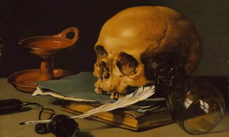 Питер Клас. ««Натюрморт с черепом и гусиным пером», 1628