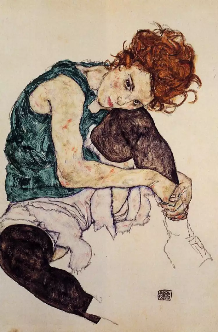 Эгон Шиле. «Сидящая девушка с согнутым коленом»