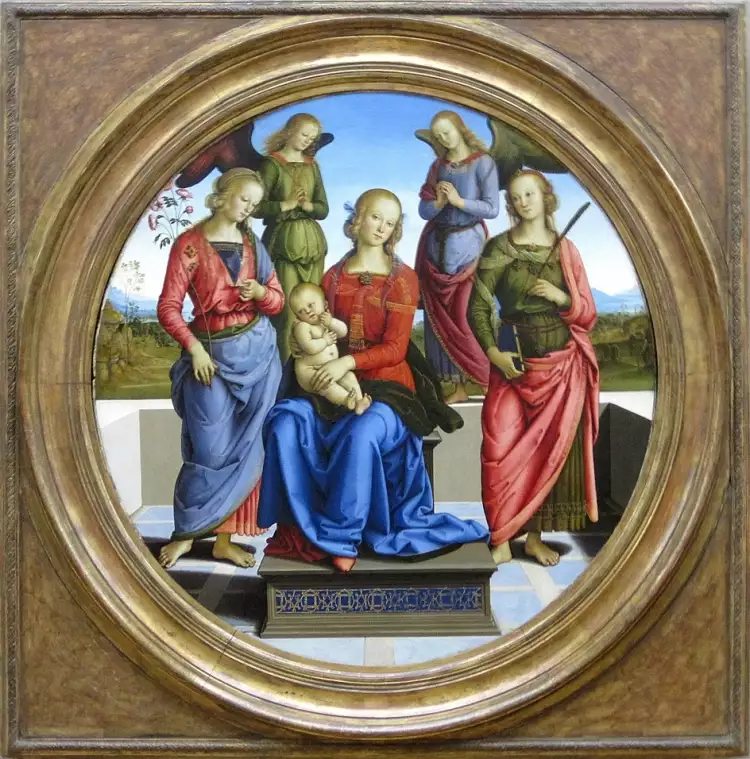 Пьетро Перуджино. «Мадонна на троне с младенцем и святыми», 1490-1492