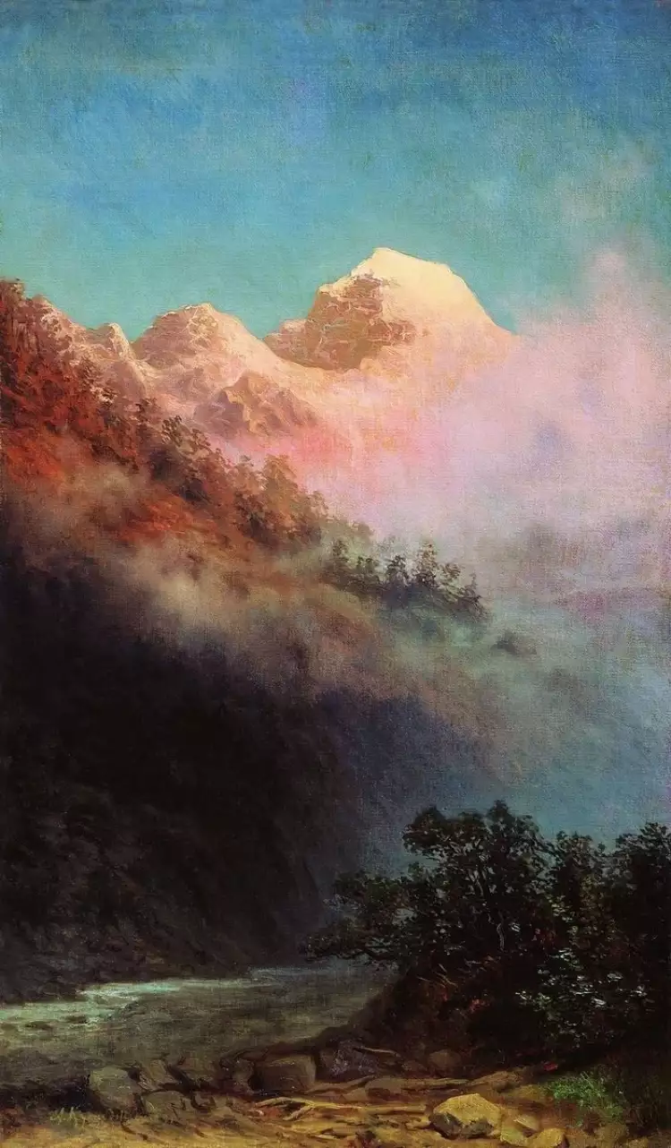 Пейзаж в живописи. Горный пейзаж. Архип Куинджи. «Восход солнца», 1895 Пейзаж в живописи. Горный пейзаж. Архип Куинджи. «Восход солнца», 1895