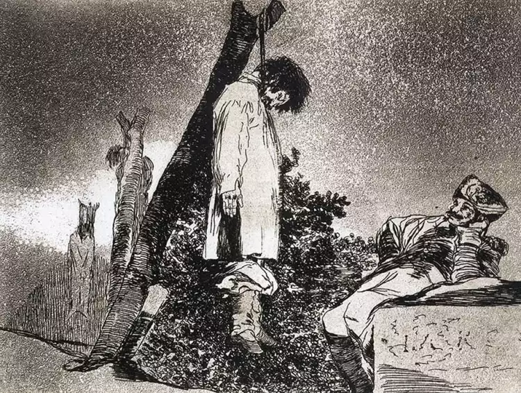 Графика. Франсиско Гойя. «За что?» (Серия офортов «Бедствия войны», лист 36), 1814 Графика. Франсиско Гойя. «За что?» (Серия офортов «Бедствия войны», лист 36), 1814