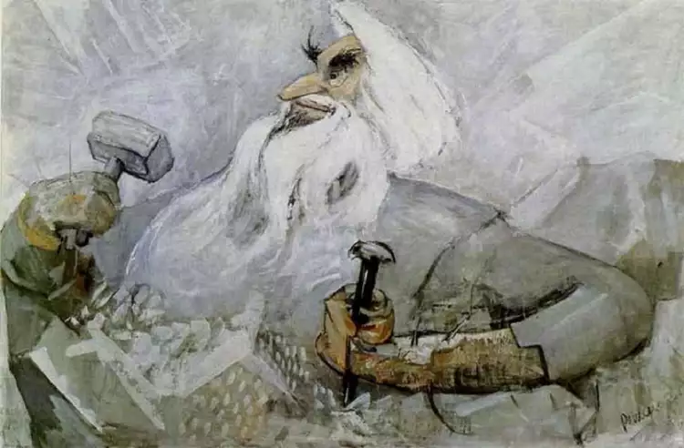Фёдор Решетников. Картина «С. Коненков. Дружеский шарж», 1961