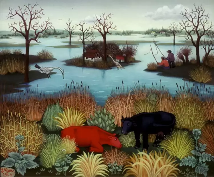 Иван Генералич. Картина «Речной пейзаж», 1964 Иван Генералич. Картина «Речной пейзаж», 1964