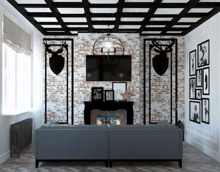 Гранж. Интерьер в стиле гранж, гостиная с декором на охотничью тематику