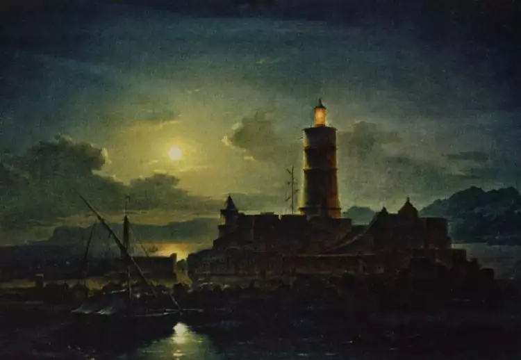 Максим Воробьёв. Картина «Итальянский вид ночью. Маяк в Палермо», 1847