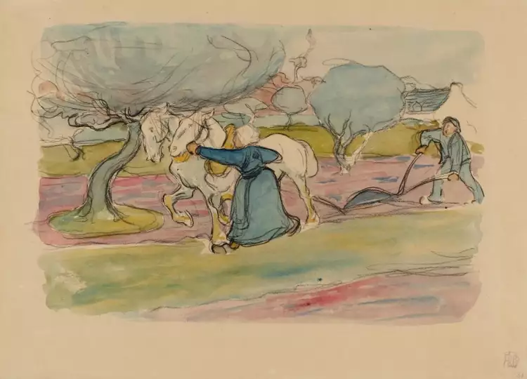 Роберт Беван. Картина Ploughing in Brittany, 1893