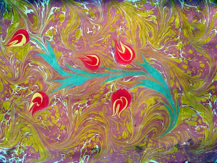 Эбру. Любительский рисунок цветов в технике эбру