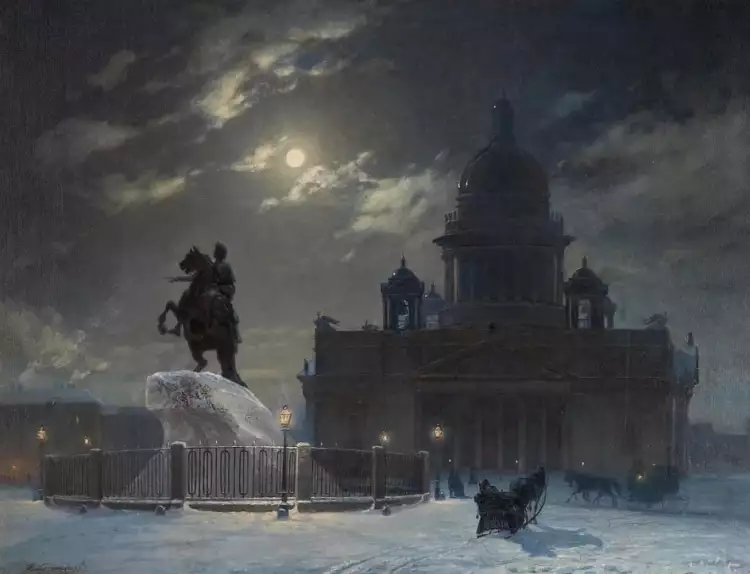 Василий Суриков. «Вид памятника Петру I на Сенатской площади в Санкт-Петербурге (первая версия)», 1870