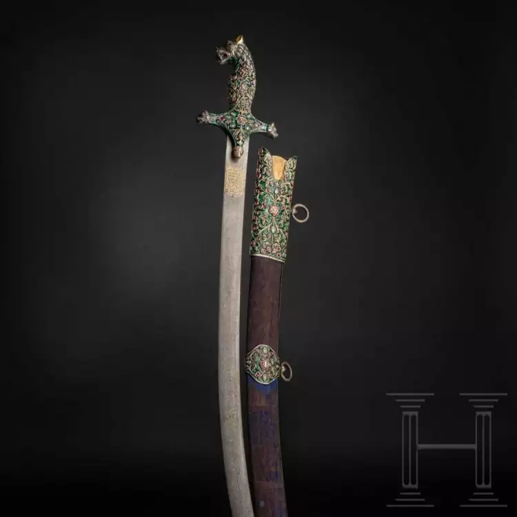 90-й аукцион Herman Historica. Лот 1029 — Персидский клинок XVIII-XIX веков, инкрустированный золотом, посвященный Надир-шаху Афшару