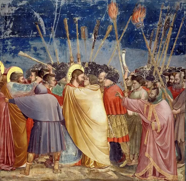 10 berühmtesten italienischen Künstler. Giotto di Bondone. Kuss des Judas, Scrovegni-Kapelle, 1303-1305