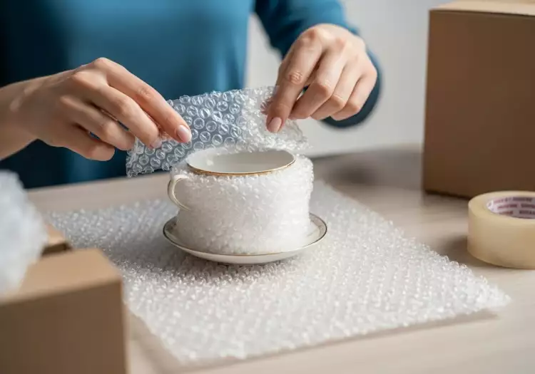 Схема упаковки хрупкого предмета по методу 'коробка в коробке'