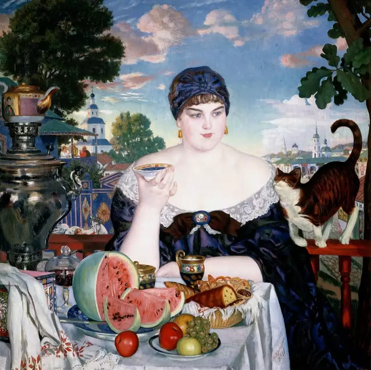 Борис Кустодиев. «Купчиха за чаем», 1918 Борис Кустодиев. «Купчиха за чаем», 1918