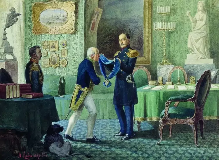 Ордена и медали царской России. Император Николай I награждает Сперанского