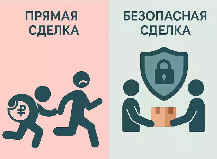 Инфографика, сравнивающая риски прямой P2P-сделки и 100% гарантию при 'Безопасной сделке'. Инфографика, сравнивающая риски прямой P2P-сделки и 100% гарантию при 'Безопасной сделке'.