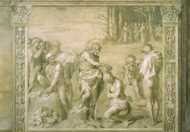 Grisaille. Andrea del Sarto. Fresco Baptism, 1511-1526