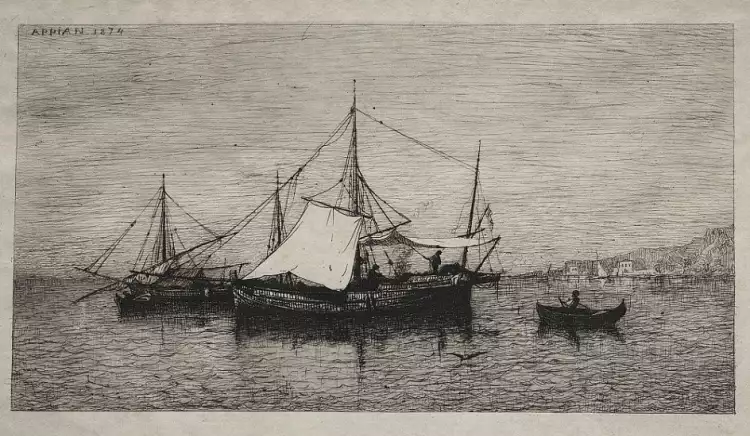 Адольф Аппиан. Картина «Лодки каботажного побережья Италии», 1874 Адольф Аппиан. Картина «Лодки каботажного побережья Италии», 1874