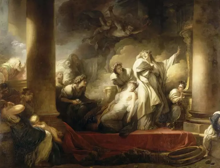 Жан-Оноре Фрагонар. Картина «Первосвященник Корез жертвует собой во имя спасения Каллирои», 1765