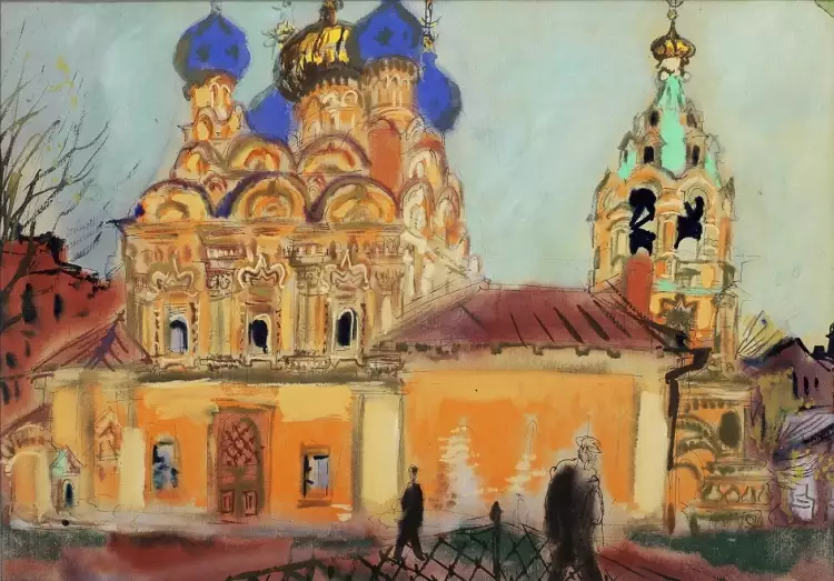 Татьяна Маврина. Картина «Церковь Николая Чудотворца в Пыжах (Большая Ордынка)», 1944