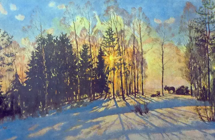 Константин Юон. Картина «Зимнее солнце», 1916