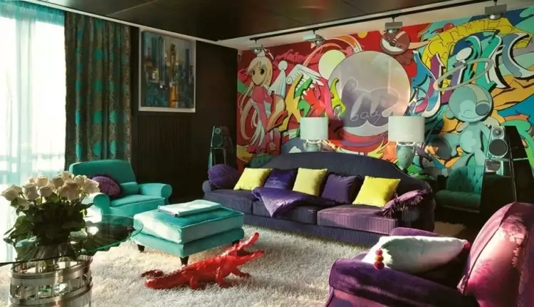 Стиль интерьера манга. Интерьер гостиной с красным крокодилом в стиле манга