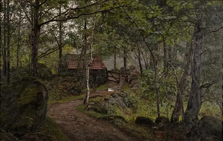 Амалдус Нильсен. Картина «Хижина в лесу», 1908