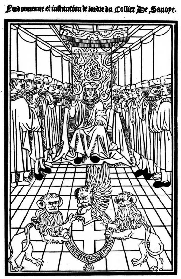 Ордена Италии. Луиджи Сибрарио. Иллюстрация «Учреждение Высшего Ордена Сантиссима Аннунциата» Ордена Италии. Луиджи Сибрарио. Иллюстрация «Учреждение Высшего Ордена Сантиссима Аннунциата»