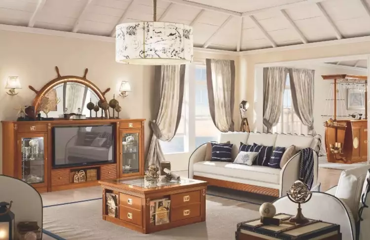 Морской стиль. Интерьер гостиной в морском стиле