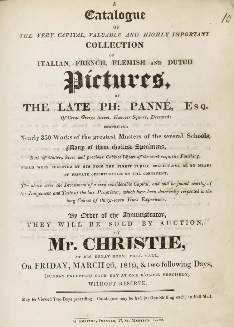 Christie’s 200 лет назад. Обложка каталога для аукциона 26 марта 1819 года