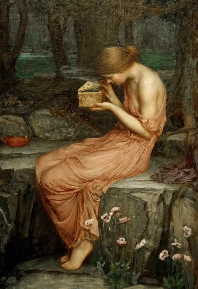 Миф об Амуре и Психее. Джон Уильям Уотерхаус. «Психея, открывающая золотой ларец», 1903 г.