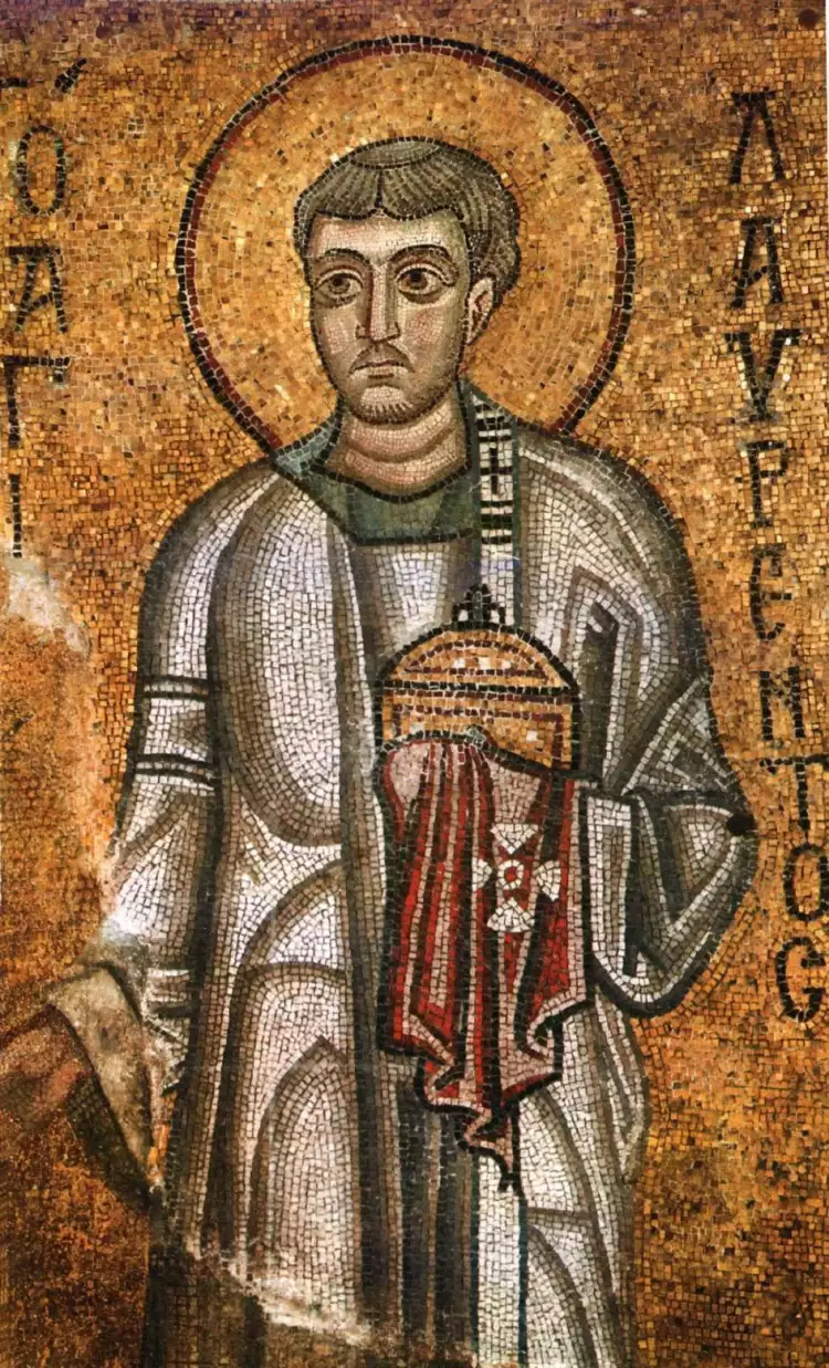 Ikone. Erzdiakon Lawrence. Mosaik aus der Sophienkathedrale in Kiew aus dem 11. Jahrhundert Ikone. Erzdiakon Lawrence. Mosaik aus der Sophienkathedrale in Kiew aus dem 11. Jahrhundert