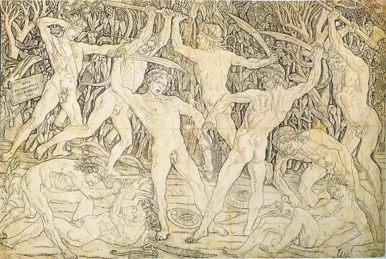 Антонио дель Поллайоло. Картина «Битва десяти обнаженных мужчин», 1465
