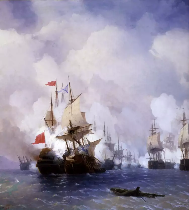 Иван Айвазовский. Картина «Бой в Хиосском проливе 24 июня 1770 года», 1848