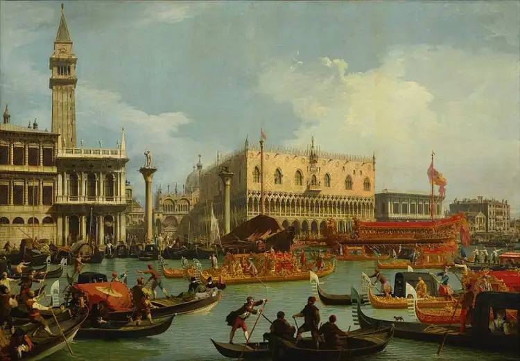Figurative art. Canaletto. The Bucintoro in Venice on Ascension Day, 1729 Figurative art. Canaletto. The Bucintoro in Venice on Ascension Day, 1729