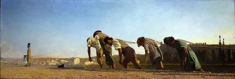Веризм. Телемако Сеньйорини. Картина «Буксирный трос в Le Cascine во Флоренции», 1864 Веризм. Телемако Сеньйорини. Картина «Буксирный трос в Le Cascine во Флоренции», 1864