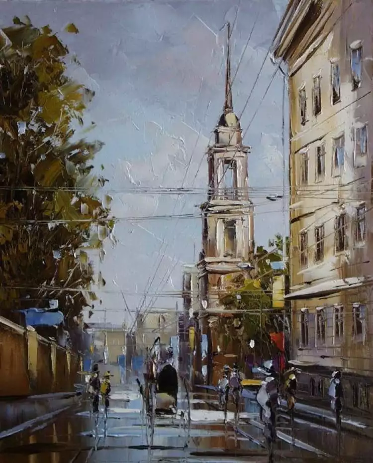 Мастера мастихиновой техники живописи. Юрий Хованский «Городской пейзаж»