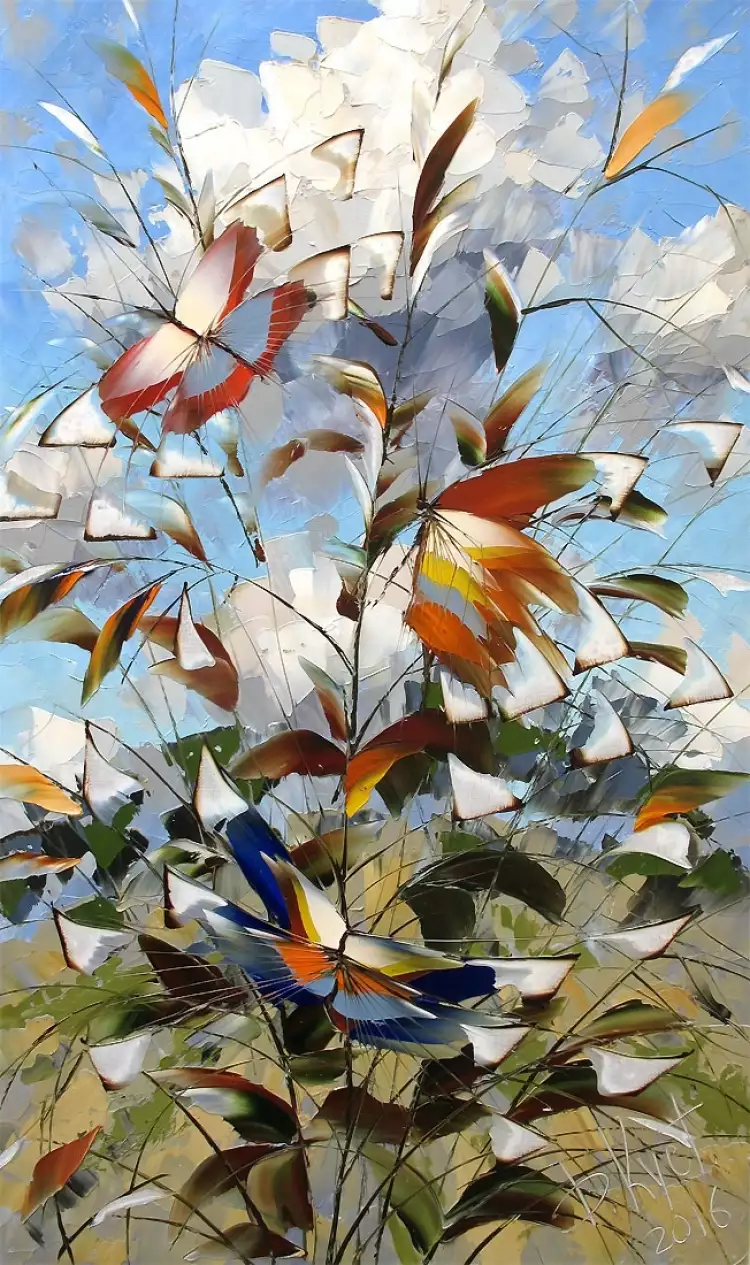 Мастера мастихиновой техники живописи. Дмитрий Кустанович, картина из серии «Бабочки»