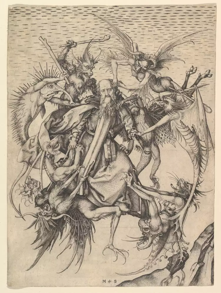 Гравюра. Мартин Шонгауэр. «Мучения Святого Антония», 1487-1489 Гравюра. Мартин Шонгауэр. «Мучения Святого Антония», 1487-1489