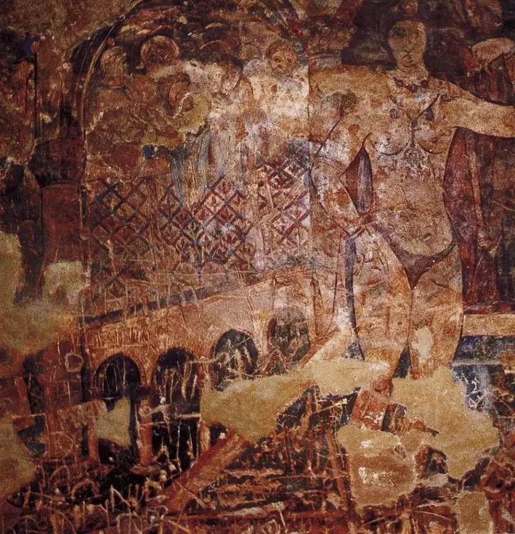 La fresque. Image d'une femme se baignant dans le château de Quseir Amra. Jordanie. VIIe siècle après J.-C. La fresque. Image d'une femme se baignant dans le château de Quseir Amra. Jordanie. VIIe siècle après J.-C.