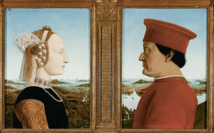 Portrait. Piero della Francesca. Diptych of Federico da Montefeltro and Battista Sforza, 1465 Portrait. Piero della Francesca. Diptych of Federico da Montefeltro and Battista Sforza, 1465