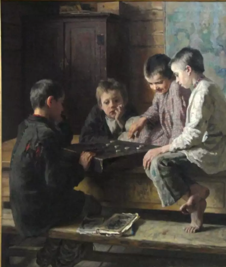 Николай Богданов-Бельский. Картина «Между занятиями», 1903