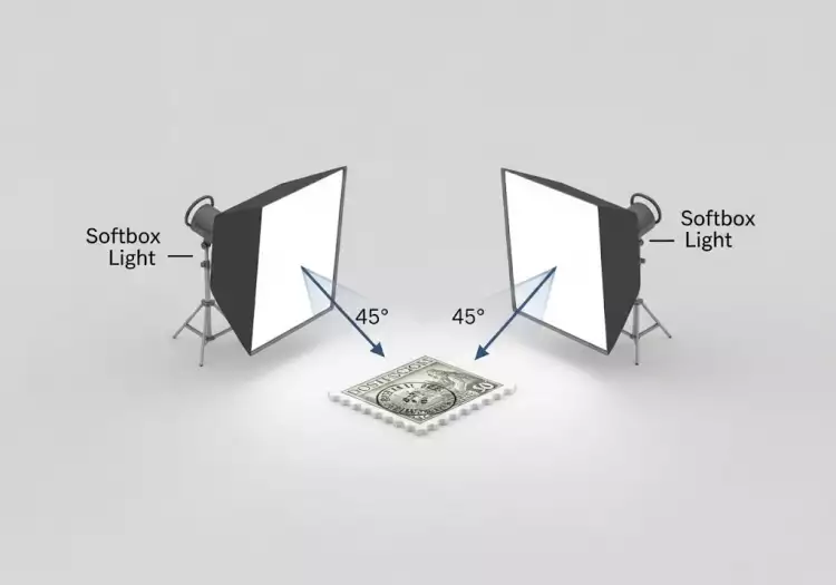 Схема освещения для фотографирования почтовых марок Схема освещения для фотографирования почтовых марок