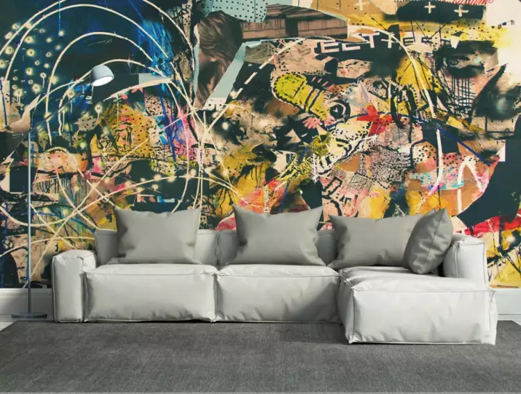 Уличный стиль в интерьере. Интерьер гостиной с белым угловым диваном в уличном стиле