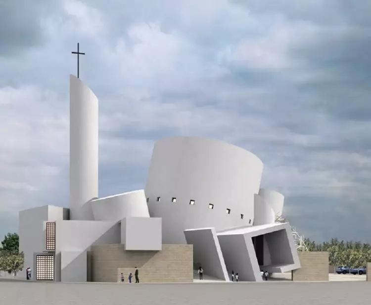 Der Postmoderne in der Innenarchitektur. Al Farrug Kirche, Architekt Richard England Der Postmoderne in der Innenarchitektur. Al Farrug Kirche, Architekt Richard England