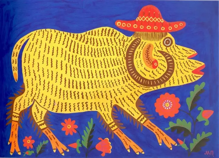 Мария Примаченко. Картина «Украинский баран рожь не убрал», 1972