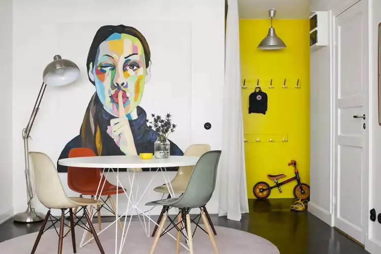 Стиль поп-арт в интерьере. Столовая в бело-жёлтых тонах в стиле поп-арт