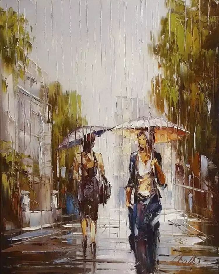 Мастера мастихиновой техники живописи. Юрий Хованский «Дождливый день»