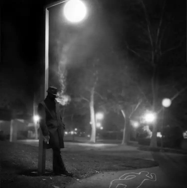 Город в жанре нуар. Туман и дерево, нуар