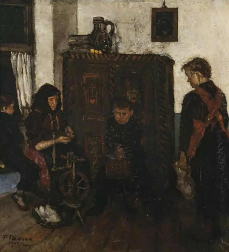 Пауль Матиас Падуа. Мать с детьми за прялкой, 1923-1924 Пауль Матиас Падуа. Мать с детьми за прялкой, 1923-1924
