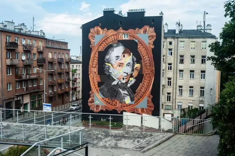 Мурал. Мурал с изображением Фредерика Шопена в Варшаве Мурал. Мурал с изображением Фредерика Шопена в Варшаве